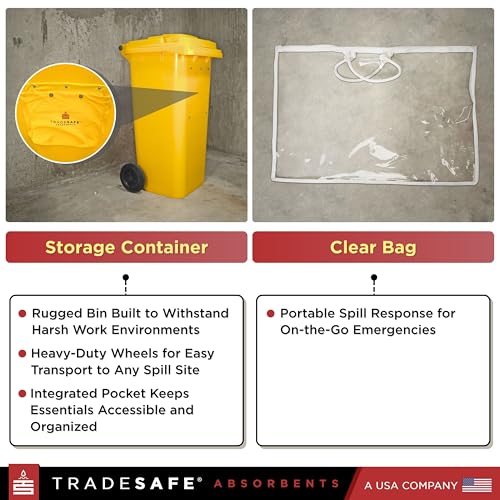 Image of TRADESAFE Universal Spill Kit OSHA Approved- Spill Kit Bucket 41-Gallon Capacity, Drum Spill Kit, Absorbent Pads, Absorbent Socks, Pillow, Gloves, Goggles, Hazmat Bags, Storage Bag, 61 Pieces