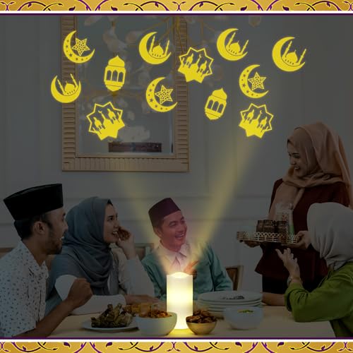 Image of Baquler Ramadan Flameless Candles Projector Light Eid Mubarak LED Candle Battery Operated Star Moon Night Light with Remote and Timer Eid Mubarak Electric Gifts Ramadan Decoration for Home Room Decor