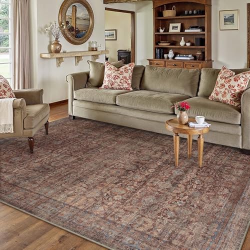 2x3 Beige Washable Area Rug Non Slip Neutral Distressed Carpet | Low Pile, Stain Resistant, Soft, Thin, Durable, Living Room, Kitchen, Entryway, Playroom, Office