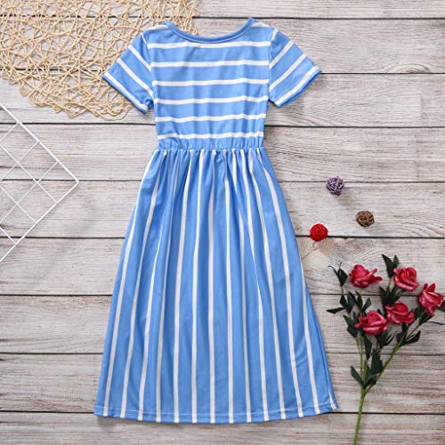 Kids Girls Short Sleeve Stripe Dress Summer Casual Loose Dresses Cute Holiday Long Maxi Dress with Pockets 2-12 Years Old3