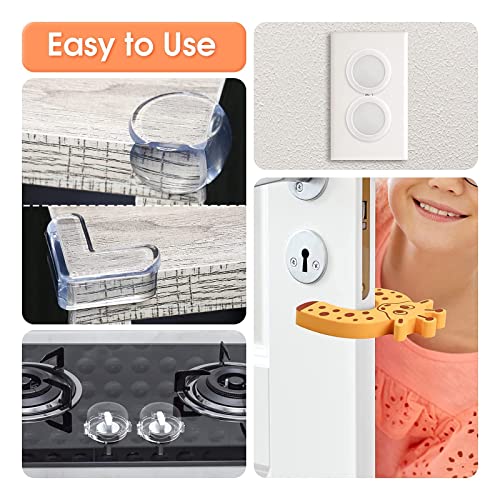 DELA DISCOUNT 51szqTu9K0L Baby Proofing Kit 42 PCS Baby Safety Kit Eco-Friendly No Drill Required Plug Protectors Drawer Lock Door Stopper Adjustable Lock Stove Knob Cover Corner Protector Sliding Cabinet Locks Baby Proof Set  