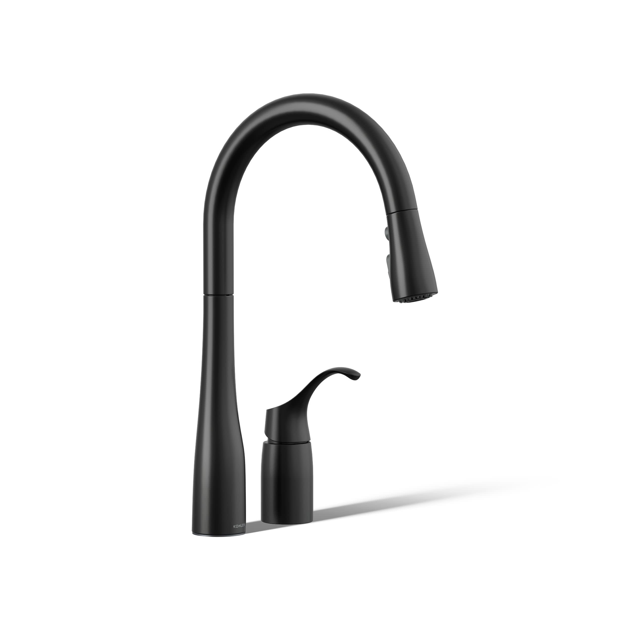 KOHLER 647-BL Simplice Pull Down Kitchen Faucet, 2-Spray Faucet, Kitchen Sink Faucet with Pull Down Sprayer, Matte Black