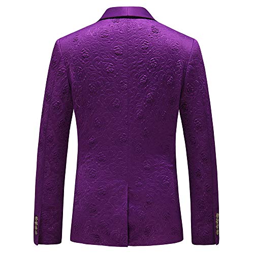 UNINUKOO Mens 3 Piece Suit Jacquard Floral Shawl Lapel Fancy Suits for Men Wedding Party Prom Tuxedo Suit Set US Size 38 Purple 6