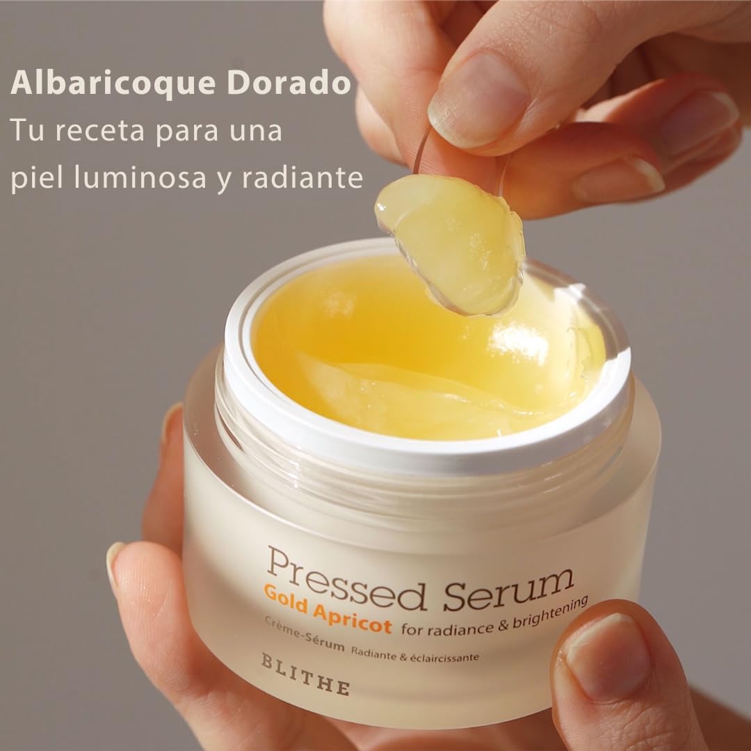 Blithe Pressed Serum Gold Apricot - Sérum prensado altamente concentrado con Albaricoque, Glass Skin, Niacinamida para un resplandor y luminosidad natural (50 ml)