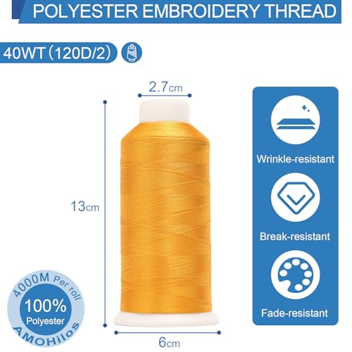 Image of High Tenacity Polyester Embroidery Machine Thread 40WT(120D /2) 4000M Per Spool for Commercial and Domestic Embroidery Machine (Pumpkin Chiffon-1951)