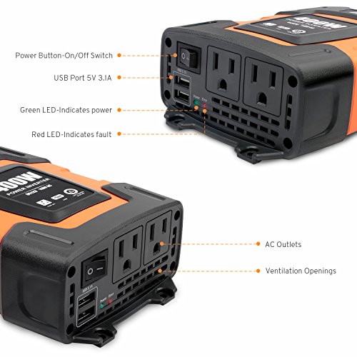 Ampeak 400W Power Inverter DC 12V to 110V AC Car Inverter with 3.1A Dual USB Converter