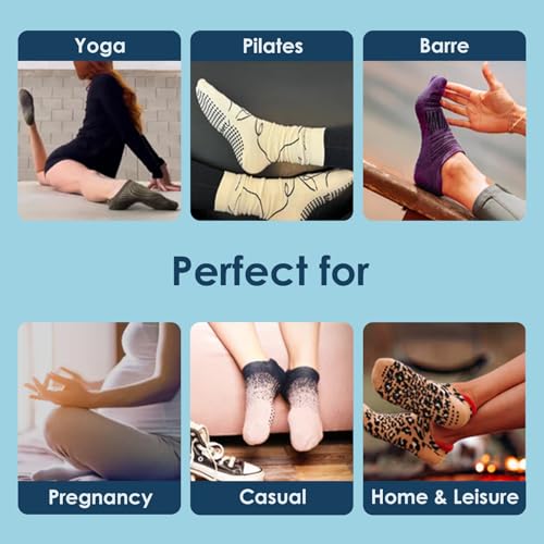 Tucketts Crew Closed Toes Non-Slip Grip Socks - Anti Skid Yoga, Barre, Pilates, Home & Leisure, Pedicure3