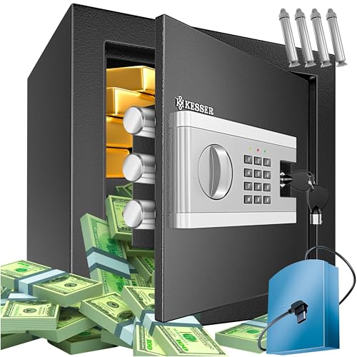 KESSER® Elektronischer Tresor | 38x30x30cm | Inkl. Batteriebox | Elektronischer Safe | 3x Doppelbolzenverriegelung | Boden Wandtresor | Möbeltresor | Innenbeleuchtung | Panzerschrank Zahlenschloss