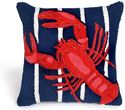 Liora Manne Frontporch Indoor/Outdoor Pillow, 18" Square, Lobster On Stripes