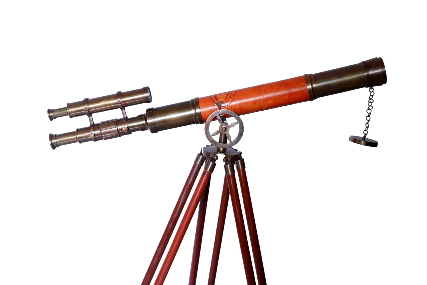 Royal Vintage Telescope Antique Handmade Tripod Telescopes Orange Leather Covered Tube Handicraft Nautical Article Home Decor