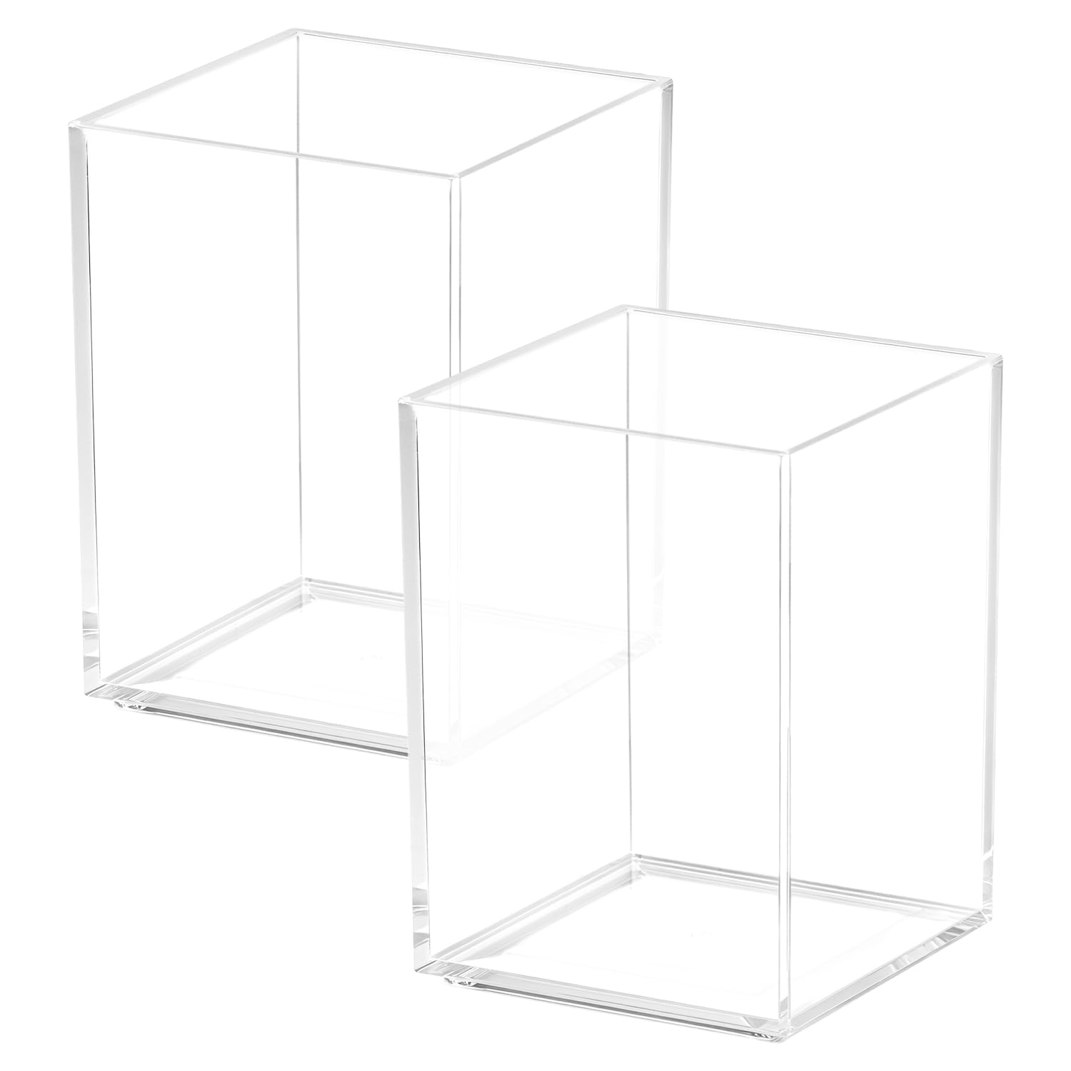 QWORK® 2 Pack Acrylic Makeup Brush Pot, Pencil Holder, Clear Desk Organisers for Office, Classroom, & Home