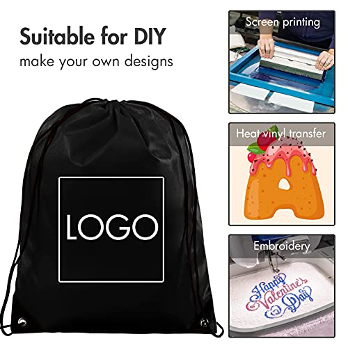 Image of IKAYAS 6Pcs Drawstring Bags Bulk Black Drawstring Backpack, String Backpack Cinch Sack Sport Gym Backpack Bags for Yoga Traviling Outdoor Sports