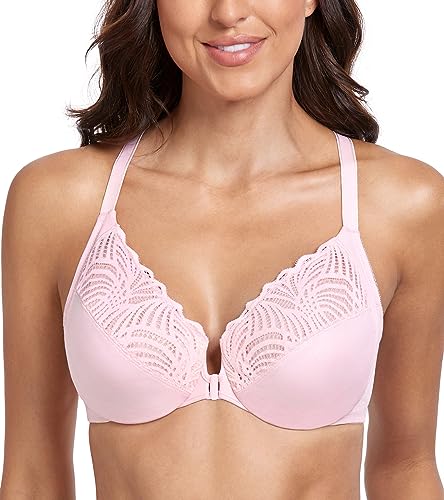 Image of Lemorosy Women's Full Figure Front Closure Racerback Underwire Everyday Bra | Plus Size, Lace, Unpadded