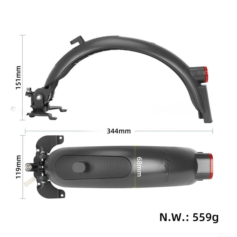 Garde-boue arrière pour garde-boue en alliage d'aluminium avec feu stop pour trottinette électrique MAXG30 - Étanche - Gris et rouge
