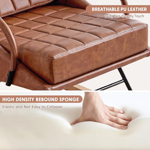 VECELO Rocking Chair Nursery, Oversize Leather Glider Rocker with Padded Cushion, Upholstered Removable High Back, Brown
