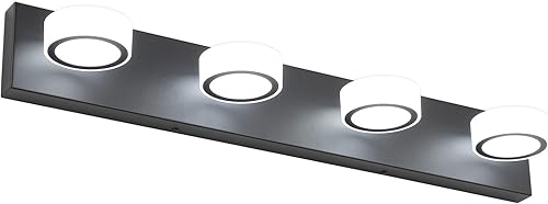 Joossnwell Lámparas de baño sobre espejo negro luces de tocador 4 luces regulables LED iluminación de baño con pantalla redonda giratoria lámpara de