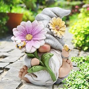 Hodao Spring Gnome Decoration - Flower Ornaments and Figurines for Garden Decor - Summer Sculptures Gifts for Outdoor Decor - Mom, Grandma (Grey-Man) Hodao Spring Gnome Decoration Flower Ornaments and Figurines for Garden Decor Summer Sculptures Gifts for Outdoor Decor Mom Grandma Grey Man