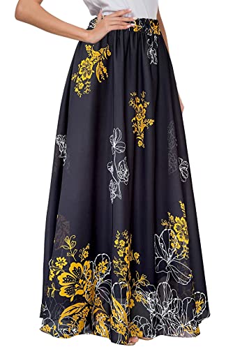 Afibi Women Floral Long Skirts Chiffon Summer Beach High Waisted Maxi Skirts