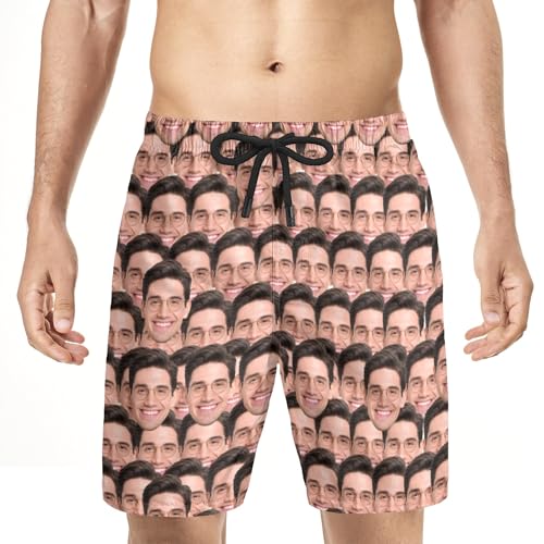 FunStudio Personalized Quick Dry Beach Board Shorts with Face Gift for Husband Custom Mens Swim Trunks for Men Dad Boyfriend