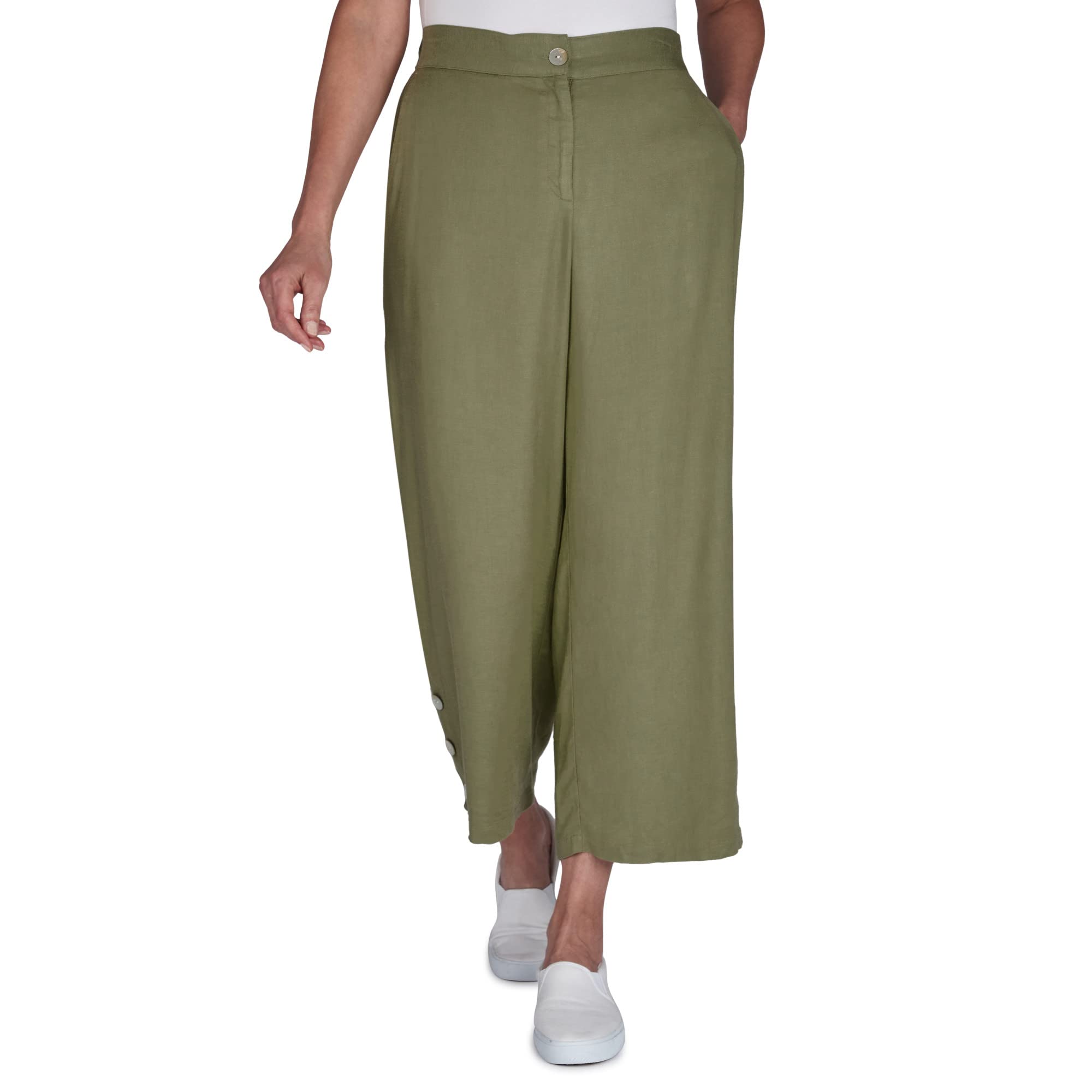 Ruby Rd Womens Linen Wide Leg Button Hem Pant