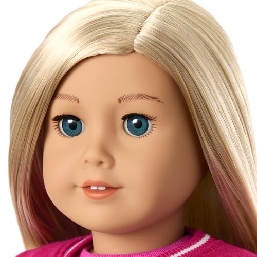 Image of American Girl Truly Me 18-inch Doll #100 with Dark-Blue Eyes, Straight Layered Blonde Hair, Light-to-Medium Skin + AG Star Squad Mini Backpack & Accessories, for Ages 6+ Bundle