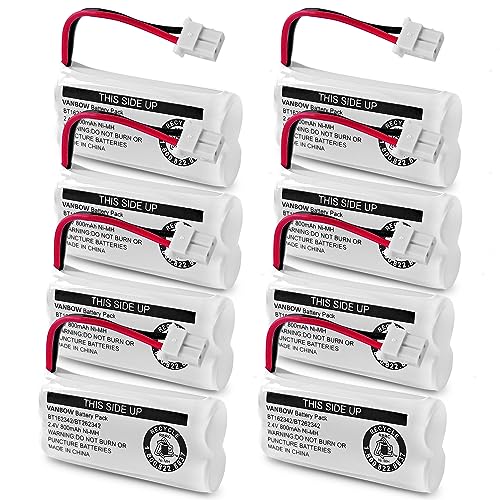 VANBOW (Pack 8 BT162342 / BT262342 BT183342/BT283342 BT166342/BT266342 2.4v 800Mah Battery Pack for VTech CS6114 CS6419 CS6719 AT&T EL52300 CL80112 VTech CS6719-2 Cordless Handsets (Pack 8)