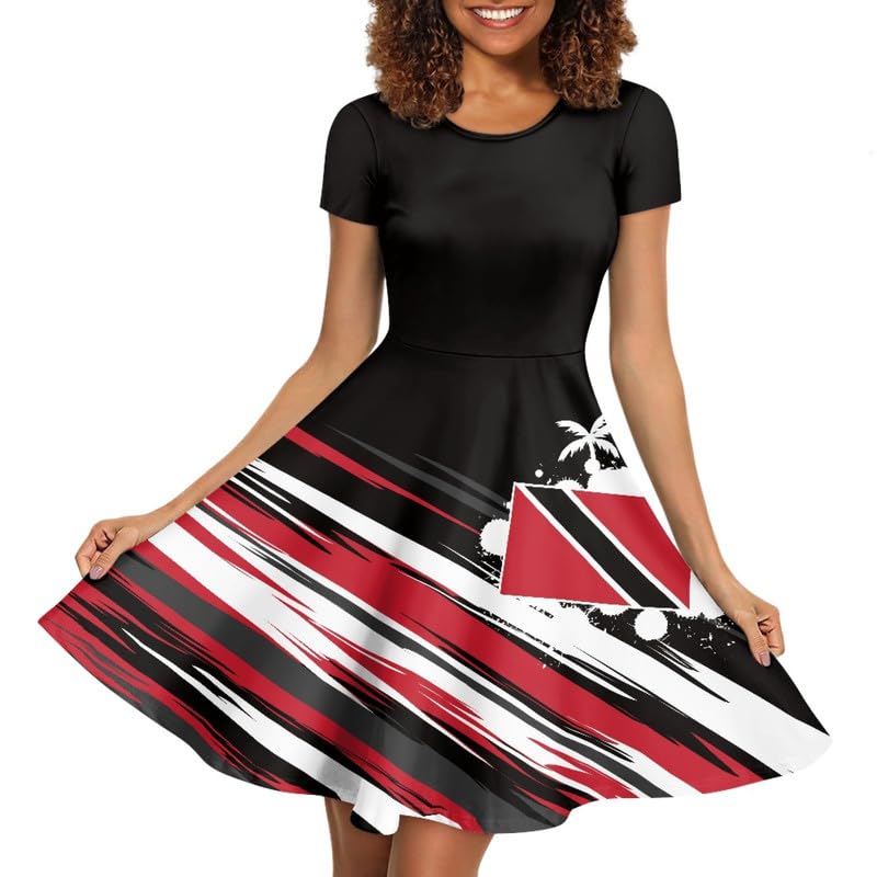 Image of Irisjudy T Shirt Dress for Women Short Sleeve Girls Short Sleeve Dress Plus Size, O Neck Knee Length Midi Dress for Ladies