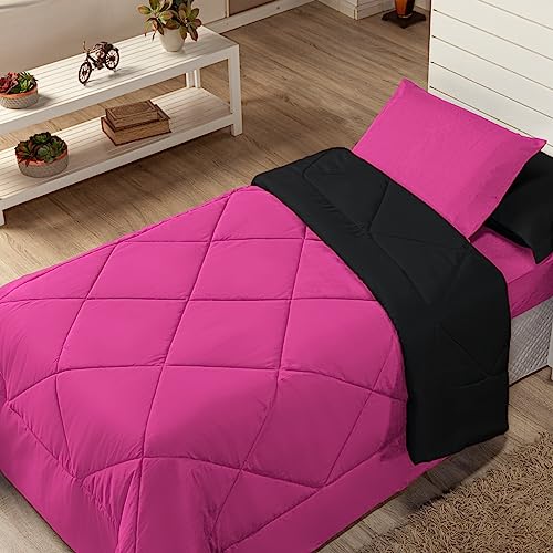 Edredom Avulso Solteiro Coberdrom Cobertor Margarida (Pink e Preto)