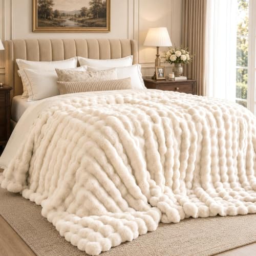 IKALIFE Kuscheldecke Flauschig Bubble Wolldecke 150x200cm Creme – Ansicht 2