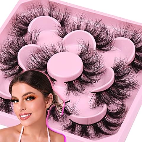 Newcally Mink Lashes Faux Dramatic Eyelashes 20mm 8D False Eyelashes Fluffy Cat Eye Lashes Wispy Curl Strip Lashes Fluttering Explosion Effect Fake Lashes Pack Cover
