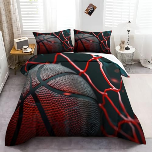 Housse de couette basket rouge en microfibre douce avec zip invisible - 3