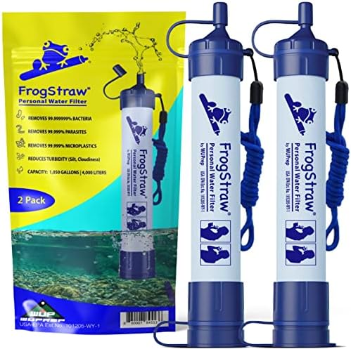 Water Filter Camping Hiking Survival Purification Straw | Portable Personal Water Purifier Pen Travel Backpacking Filtration System Best Survivalist Gear Prepper Supplies Gifts Men Women, 2 Frogstraw