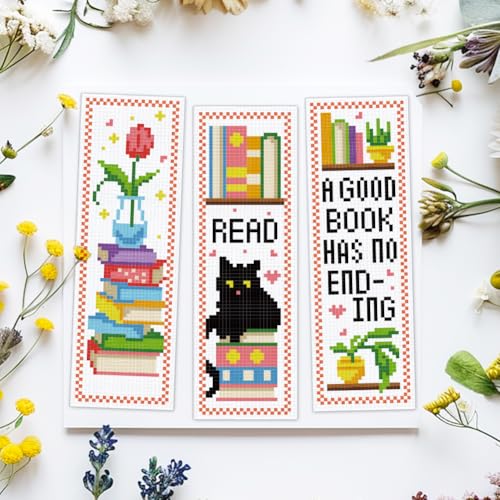 Image of ACRNIGHEET 6PCS Cross Stitch Bookmark Kit for Beginner Bookshelves Stamped Cross Stitch Kits for Adults DIY Embroidery Bookmark Kits Crossstitch Kits Adult with Instructions Hand Craft Gift 11CT