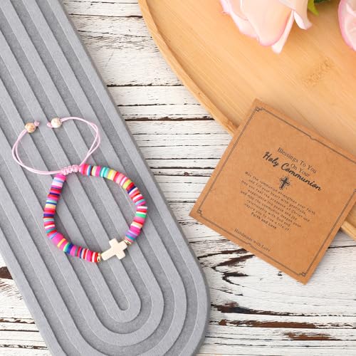 Polymer Clay Cross Bracelet for Girls, Colorful Christian Jesus Religious Bracelet with Motivational Card Bohemian Style Baptism Jewelry Gifts for Daughter Sister Teenage Girls3