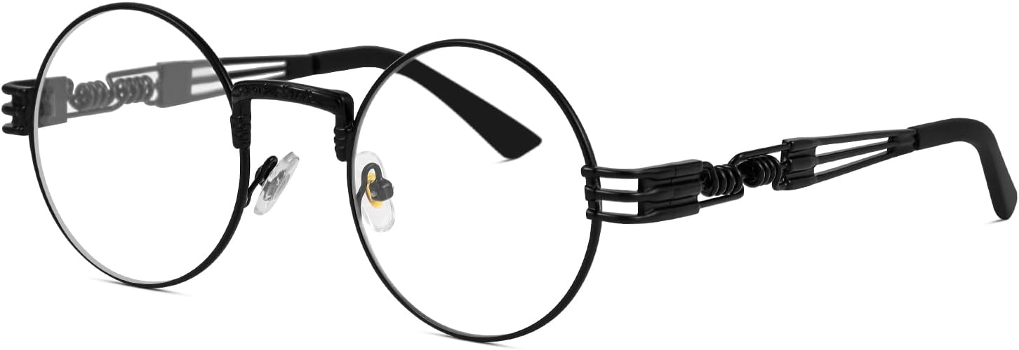 Vintage Round Steampunk Glasses for Mens and Womens Circle Hippie Style Eyeglasses Black Frame/Clear Lens image 3 of 7 B0D5DBLVZR