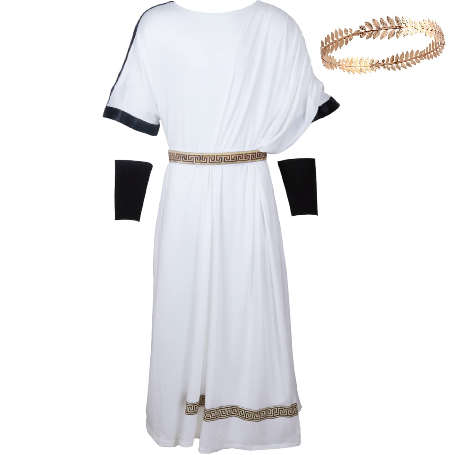 slorntukn Toga Costume Mens Roman Greek Robe with Headdress Belt Wrist Cuffs, White, Small-picture-43