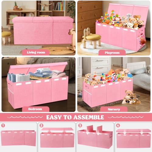 Image of Extra Large Toy Box with Lids, Collapsible Storage Bin, 38 inchx16 inchx14 inch, Pink