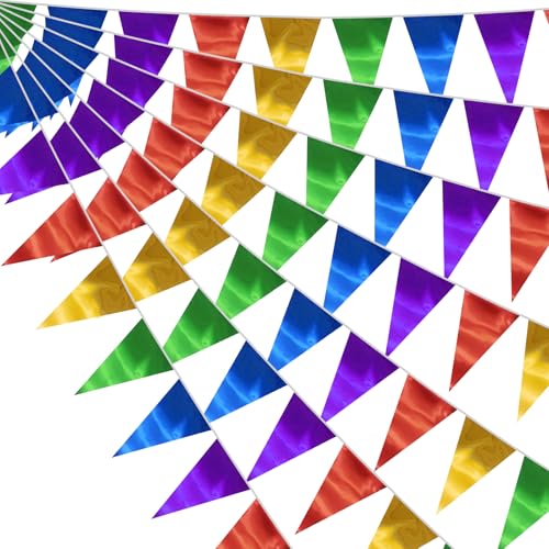 Image of 40M /130FT Colorful Triangle Pennant Banner Flag Metallic Fabric Bunting Garland for Christmas Graduation Birthday Wedding Engagement Bachelorette Holiday Halloween Celebration Hen Party Supplies