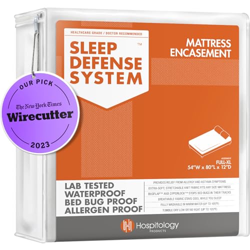 Image of HOSPITOLOGY PRODUCTS Mattress Encasement - Zippered Bed Bug Dust Mite Proof Hypoallergenic - Sleep Defense System - Full XL - Waterproof - Stretchable - Standard 12 inch Depth - 54 inch W x 80 inch L