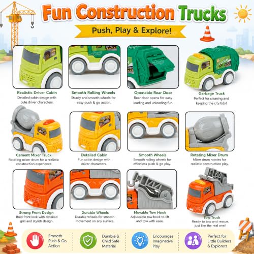 Image of Zest 4 Toyz Unbreakable Automobile Car for Kids Friction Powered Cars Construction Truck Pull Back Car Toy Crane Cement Mixer Dumper Toys for Boys & Girls (Pack of 3)