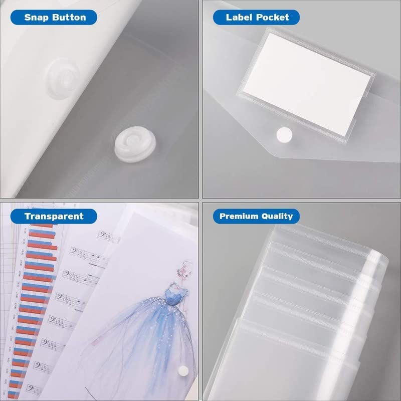 Image of A4 Document File Bag | Transparent Envelope Holder Storage Case with Snap Button | White Clear Plastic Organizer for Papers, Stationery (Pack of 20)
