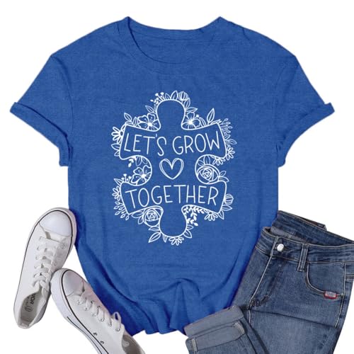 VQD Women's Autism Awareness Shirts Love T-Shirts Autistic Support Tee Tops