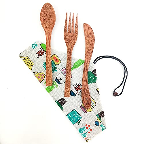 Amazon｜XA906 ナチュラルココナッツカトラリーセットココナッツウッド  