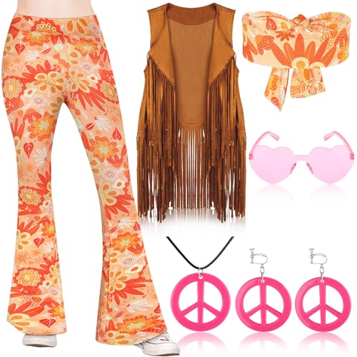 Jenaai 7 Pcs Disfraz Hippie para Niñas Set miniatura 1