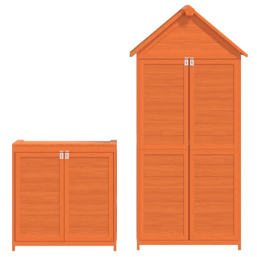 Lot de 2 abris de jardin en pin massif marron