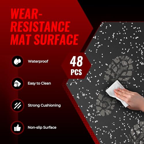 Image of SUPERJARE 0.79'' Extra-Thick Exercise Equipment Mats, 48 Pcs 192 Sq Ft Rubber Top Floor Tiles with High Density EVA Foam, Interlocking Gym Flooring for Home Gym, Workout Mat, Black /Grey