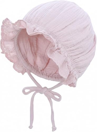 Newborn-Infant Soft-Muslin-Bonnet Breathable Baby-Girls Eyelet-Christening-Beani
