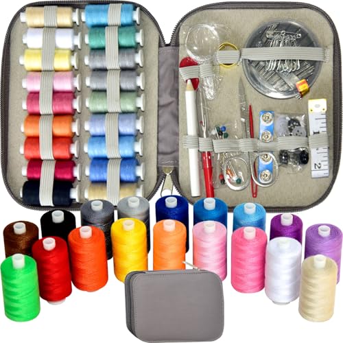 Image of Sewing Kit with Case Portable Sewing Supplies for Home Traveler, Adults, Beginner, Emergency, Contains 18 Sewing Thread, Scissors, Needles, Measure etc,Light Antique Violet