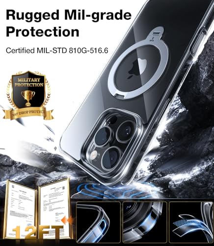 Image of TORRAS Q3 Spin for iPhone 16 Pro Case, 360 Magnetic Stand, Clear | Compatible with MagSafe, Built-in Kickstand, Camera Control, 4X Military-Grade Shockproof Translucent Phone Case for 16 Pro