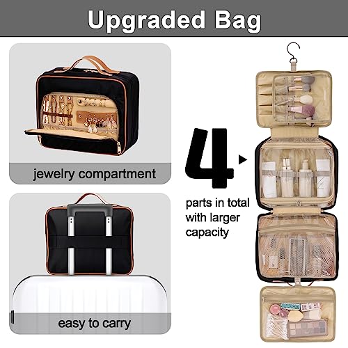 Fixwal Travel Toiletry Bag for Women and Men, Large-capacity Water-resistant Makeup Bag, Jewelry Compartment, Hanging Organizer Bag,Full-size Travel Supplies, Black - Image 6